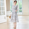 丁摩 印花木耳边时尚V领真丝连衣裙25029 商品缩略图0