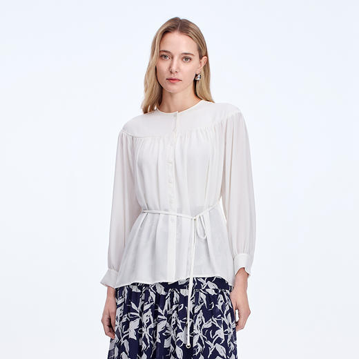 EITIE爱特爱舒适百搭显瘦系带收腰通勤衬衫上衣女秋季新款8309003 商品图2