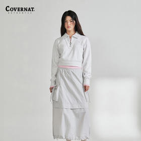 covernat韩国潮牌女士翻领中长拉链卫衣潮流时尚露脐上衣2024春夏CO2401CR71