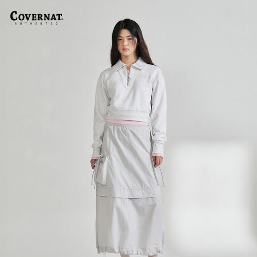 covernat韩国潮牌女士翻领中长拉链卫衣潮流时尚露脐上衣2024春夏CO2401CR71 商品图0