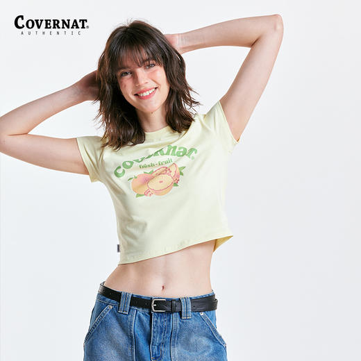 covernat韩国潮牌短袖女露脐休闲通勤四叶草心形T恤2025夏CO2402ST78 商品图2