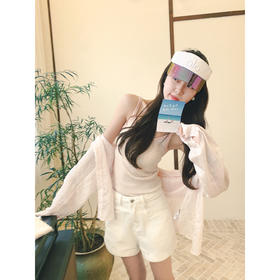 <曾小咸推荐>韩版粉色长袖衬衫条纹背心套装