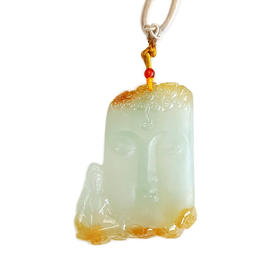 【天然正品】天然精品细腻无纹裂冰种观音无事牌黄翡吊坠中性080425AH44现售价：3880