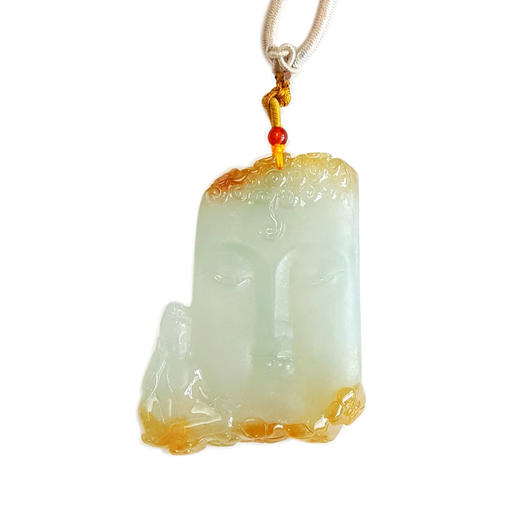 【天然正品】天然精品细腻无纹裂冰种观音无事牌黄翡吊坠中性080425AH44现售价：3880 商品图0