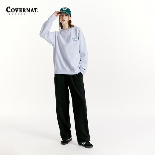 Covernat韩国潮牌24秋冬款圆领无帽套头拉绒三重LOGO情侣款卫衣CO2303CR04 商品图1