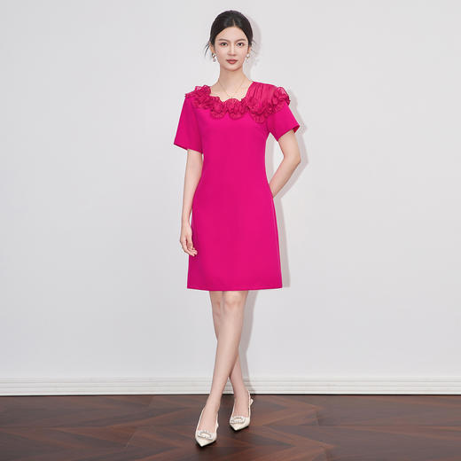 「高货wl」全新升级【铂金会员349/天猫469/差价120】(01808)洛诗琳奢感精致立体荷叶边连衣裙2025夏季新款收腰显瘦A字裙 商品图0