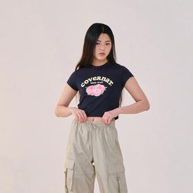 covernat韩国潮牌短袖女露脐休闲通勤四叶草心形T恤2024夏新CO2402ST78