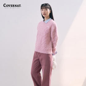 Covernat韩国潮牌秋冬圆领毛衣女士绵羊毛麻花针针织衫CO2304KT75