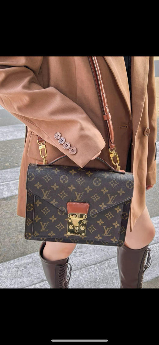 LV  中古 蒙梭 棕色 老花 大号 斜挎包 商品图1