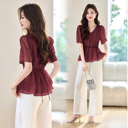 气质V领收腰显瘦衬衫，百搭时尚两件套HR-X780 商品图3