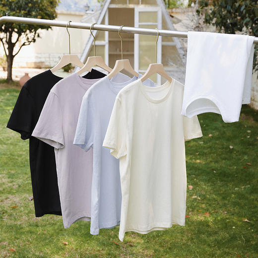 官网590！F家轻薄透气慵懒亚麻棉混纺短袖女 简约宽松显瘦圆领T恤居家打底上衣 商品图9