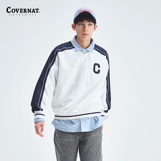 covernat韩国潮牌男女休闲长袖插肩撞色字母潮流情侣装卫衣2024新品CO2401CR11 商品图2