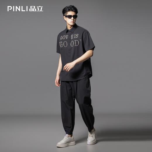 PINLI品立2025夏季新款潮牌轻奢感钉珠短袖衬衫男士宽松休闲衬衣GD252113433 商品图2