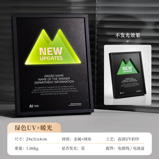 创意奖牌订做金属授权牌定制颁奖纪念荣誉证书授权插电发光款奖杯 可开发票 商品图8