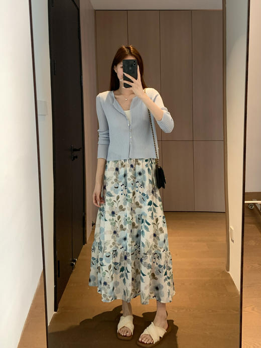 柔美清新2.5米用料天丝亚麻清新清爽印花松紧高腰半身裙 商品图11