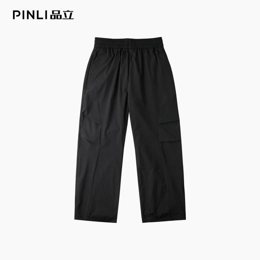 PINLI品立夏季新款潮牌褶皱工装裤男士黑色宽松直筒休闲长裤B252117076 商品图3