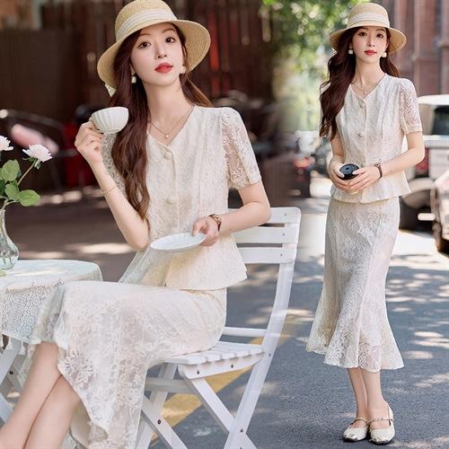 夏季新款2025套装女气质优雅时尚显廋舒适蕾丝两件套裤HR-MY2628 商品图3