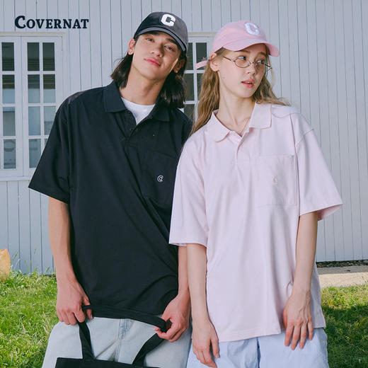 covernat韩国潮牌男式短袖polo衫透气针织潮流T恤2025年春CO2402ST08 商品图0