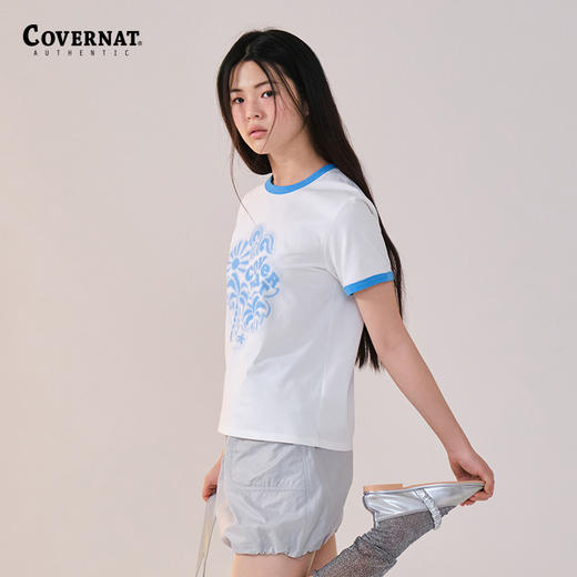 covernat韩国潮牌女士四叶草心形T恤清新潮流时尚短袖2025CO2402ST71 商品图1