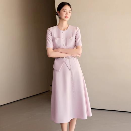 IWY/粉色气质优雅圆领小香风西装短外套伞裙时尚套装夏季WC163+WS165 商品图1