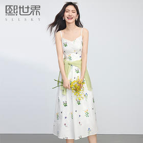 【专属特价】熙世界法式植物碎花吊带连衣裙女2025夏季新款收腰海边度假长裙子