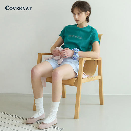 COVERNAT韩国潮牌女士条纹泡泡纱绑带短裤舒适版型2025夏季新 商品图1