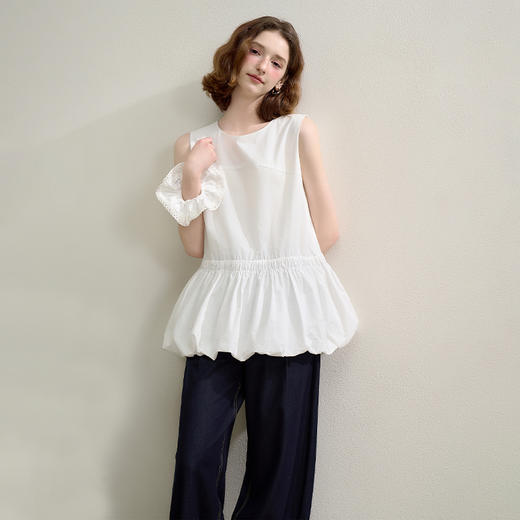 【韩系甜美】设计感简约花苞摆衬衫女夏季背心配发圈H0050869/H0051069 商品图3