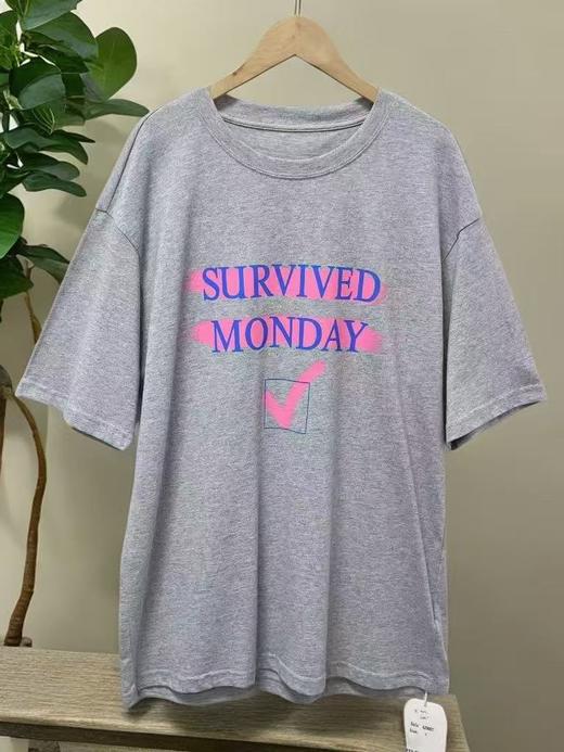 七夕福利-NO退~欧货粉字母花灰中长大版宽松短袖T恤-喜出 商品图2