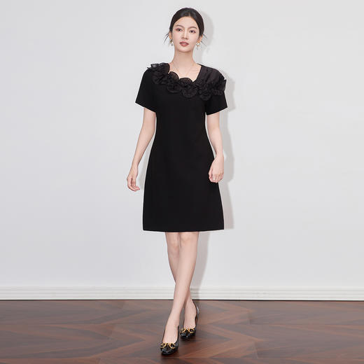 「高货wl」全新升级【铂金会员349/天猫469/差价120】(01808)洛诗琳奢感精致立体荷叶边连衣裙2025夏季新款收腰显瘦A字裙 商品图1