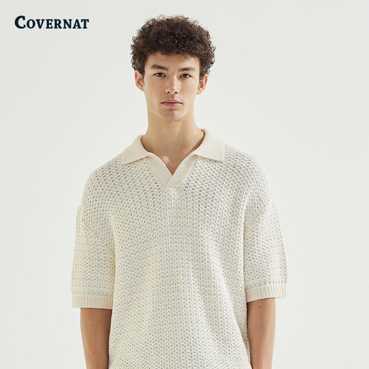 Covernat韩国潮牌时尚中款针织衫舒适透气翻领短袖2025夏季新品CO2402KT03 商品图1