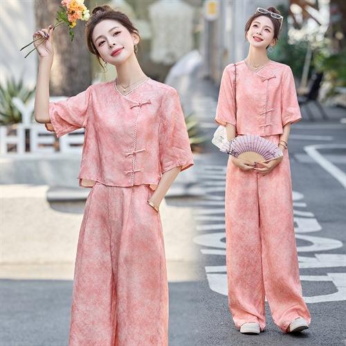 巨好看的年轻洋气套装女2025夏季新款民国风中式盘扣超火两件套裤HR-YQH9235 商品图1