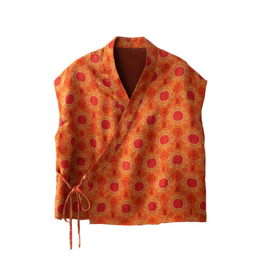 丁摩 真丝香云纱花萝汉服系带短袖上衣女100桑蚕丝连肩袖短外搭5ZF-52126 商品图4