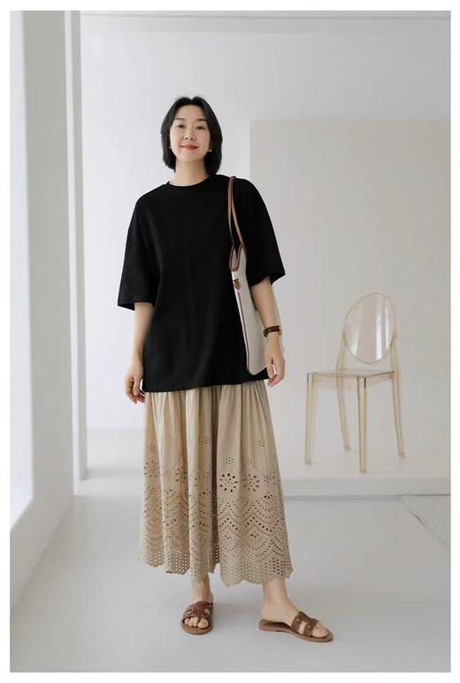 清仓价2025~（高克重-纯黑）100%棉落肩袖大版短袖T恤-喜出 商品图4