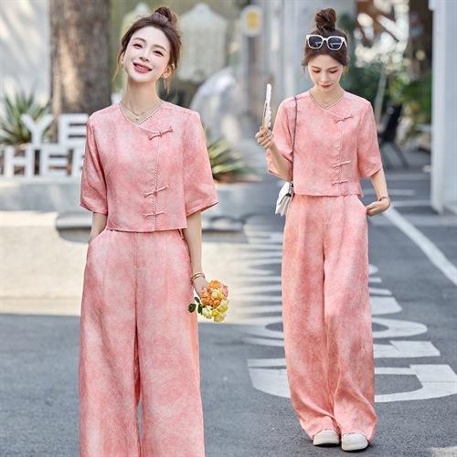 巨好看的年轻洋气套装女2025夏季新款民国风中式盘扣超火两件套裤HR-YQH9235 商品图3
