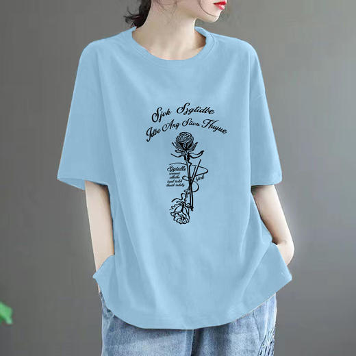 百媚生 纯棉短袖T恤圆领印花上衣1249 商品图8