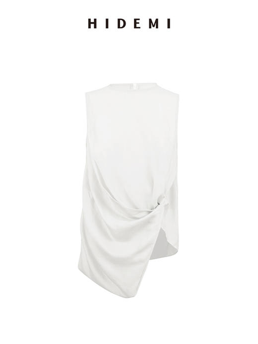HIDEMI度假系列褶皱花苞堆叠感圆领前后两穿式背心上衣 黑色/白色 商品图9