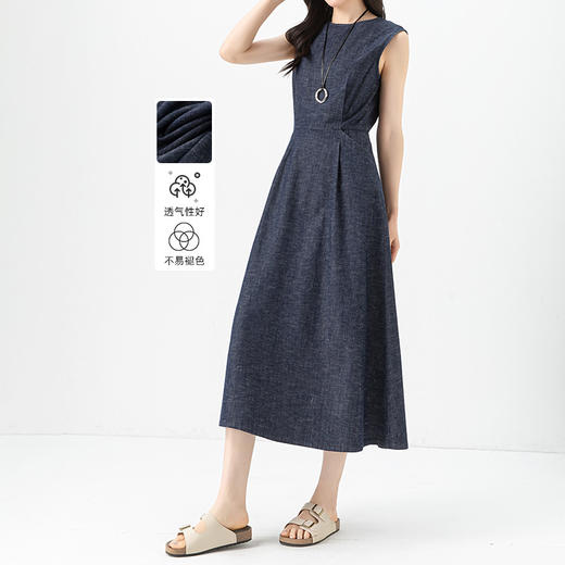 丁摩 丹宁蓝棉质无袖牛仔连衣裙复古长款背心裙65516 商品图2