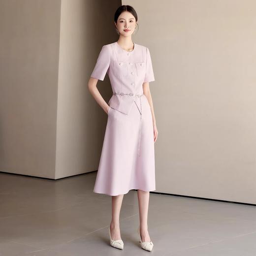 IWY/粉色气质优雅圆领小香风西装短外套伞裙时尚套装夏季WC163+WS165 商品图0