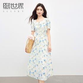 熙世界植物系碎花连衣裙女2025夏新款法式花边方领独特超好看裙子