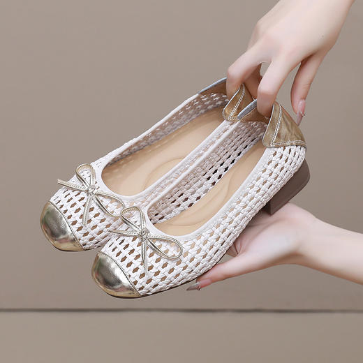 丁摩 夏韩版蝴蝶结镂空洞洞编织低跟女单鞋休闲软底复古透气凉鞋5ZF-5899 商品图0