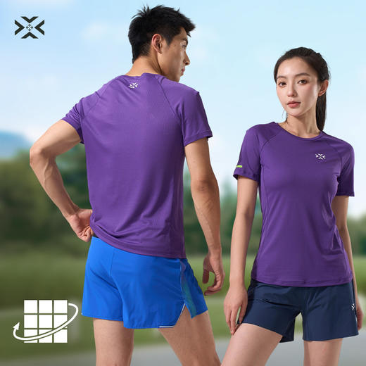 有为者男女款呼吸方格圆领速干短袖轻薄吸汗T恤透气跑步服动感风HM-DX001 商品图4