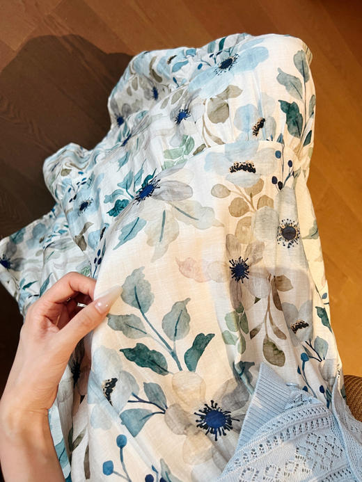 柔美清新2.5米用料天丝亚麻清新清爽印花松紧高腰半身裙 商品图0