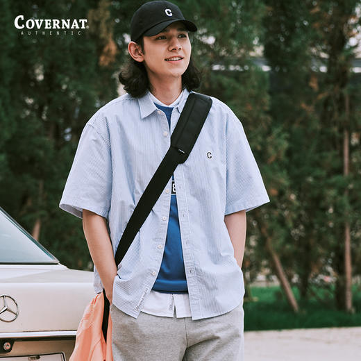 Covernat夏季新品C标志牛津条纹半袖衬衫时尚休闲短袖衬衫CO2302SS02 商品图2