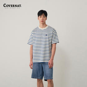 covernat韩国潮牌短袖T恤男女情侣款撞色细条纹圆领纯棉上衣CO2302ST20