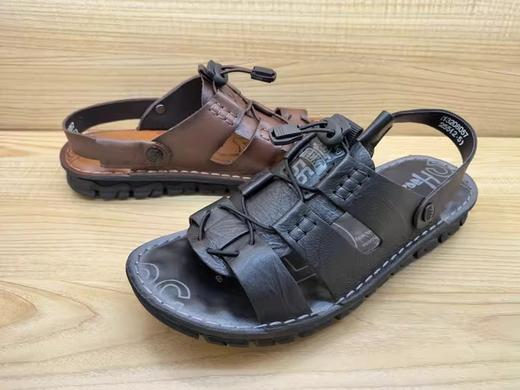 豪行真皮男鞋夏季新款13208057平底休闲户外沙滩露趾凉鞋 商品图3