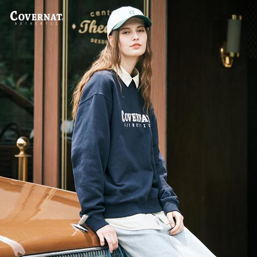 Covernat韩国潮牌卫衣纯棉男女情侣款刺绣标休闲圆领宽松2025春CO0000CR02 商品图1