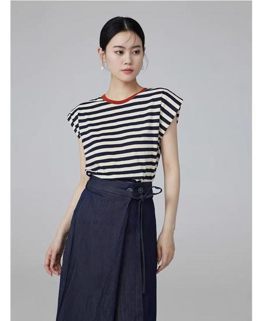 清仓价2025~55332条纹撞色领无袖薄款短袖T恤-喜出 商品图0