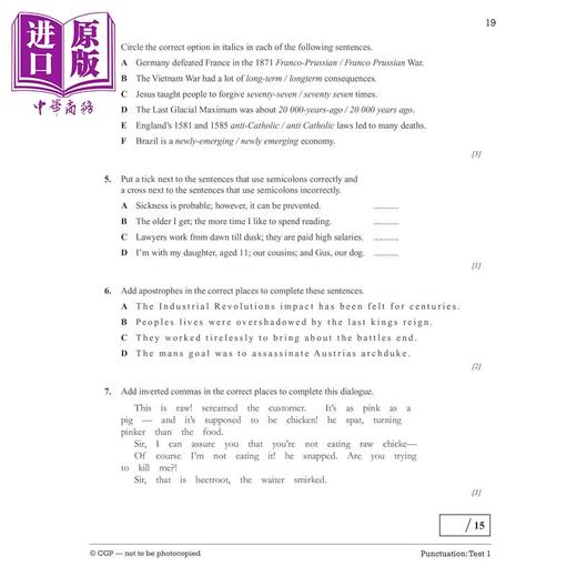 【中商原版】GCSE拼写、标点和语法10分钟测试（含答案）GCSE Spelling, Punctuation and Grammar 10-Minute Tests (includes answer 商品图2