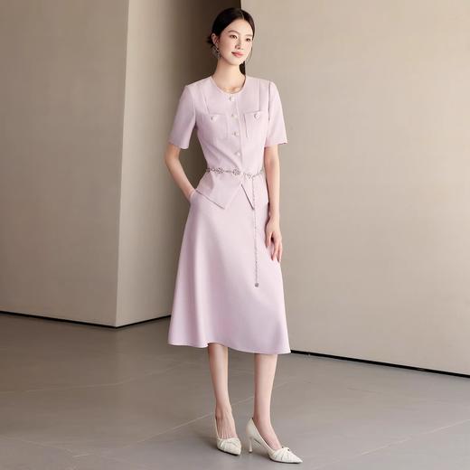 IWY/粉色气质优雅圆领小香风西装短外套伞裙时尚套装夏季WC163+WS165 商品图3