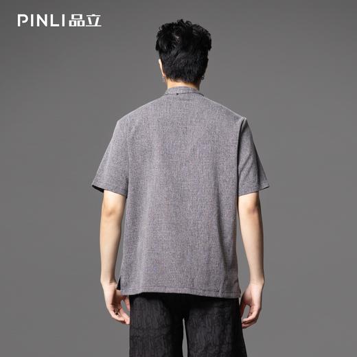 PINLI品立2025夏季新款贴布绣立领短袖T恤潮流宽松男士休闲上衣服BG252111097 商品图2